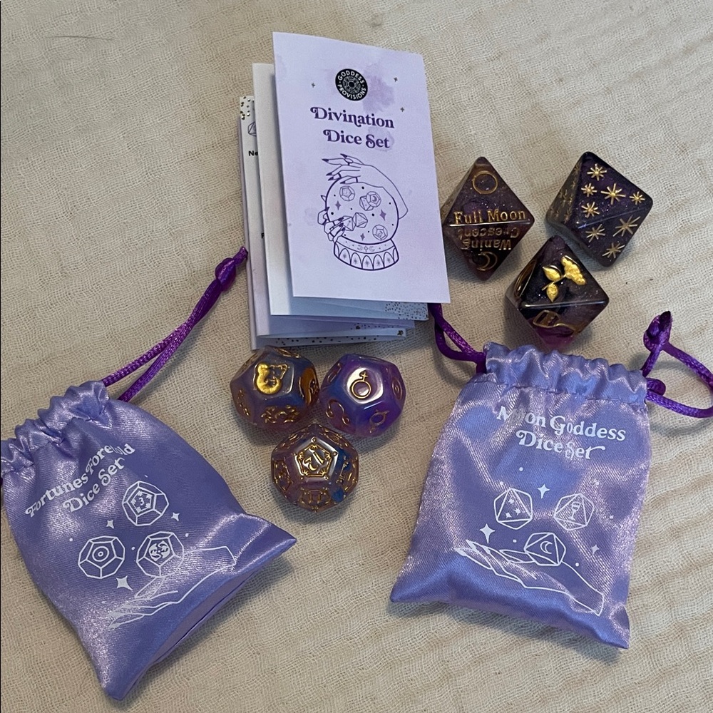 Purple and Gold Divination Dice Set